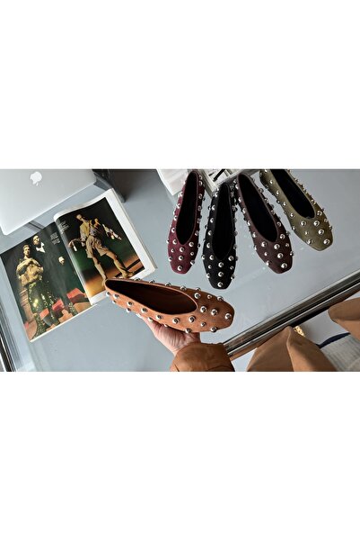 Eataly Shoes Velvet Tan Square Shape Silver Round Buckle Accessory Ballerinas