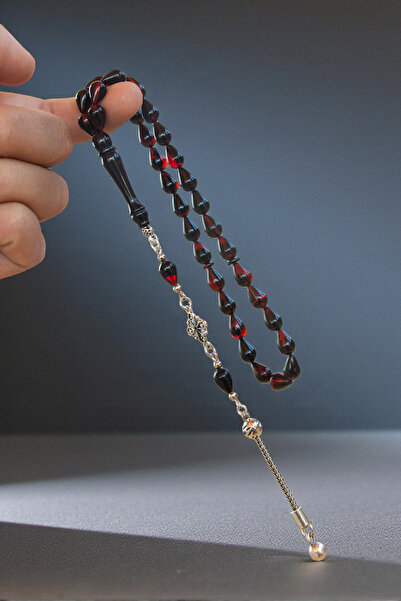 Tesbih Otağı Drop Cut Red Black Fire Amber Rosary