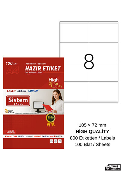 Sistem Label 105x70mm Laser/lazer A4 Kendinden Yapışkanlı Etiket
