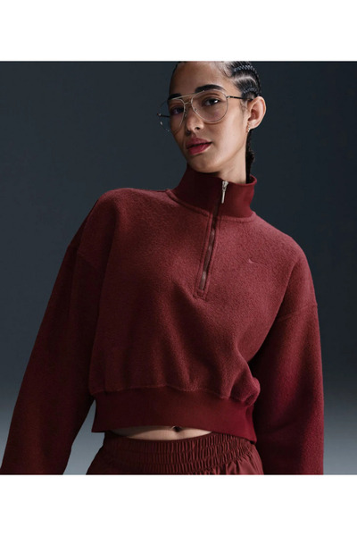 Nike Phoenix Plush OS Crop QZ Kadın Bordo Sweatshirt( yousportswear)