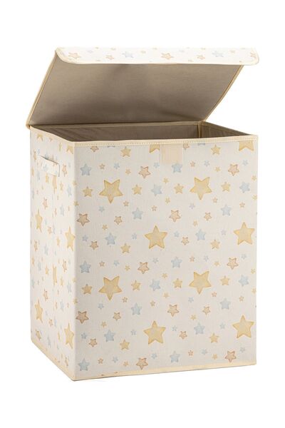 HomyJRs Star Patterned Multi-Purpose Toy Laundry Storage Box with Lid Foldable Organizer 30X40X50