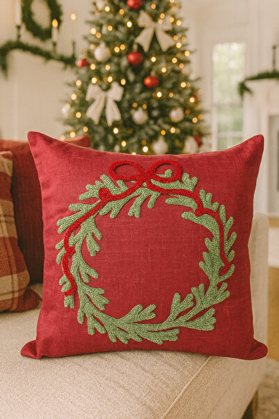 Pilloveland غطاء وسادة مطرز - 43*43 سم - إكليل أحمر - PNK001
