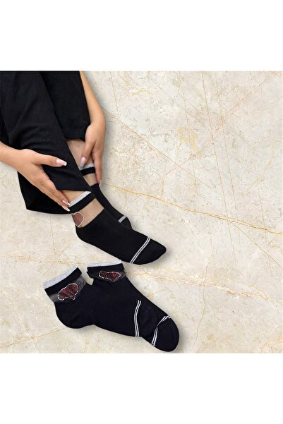 NF GLCN Booties Socks Black (Tulle Heart) Detailed 2-Piece Set