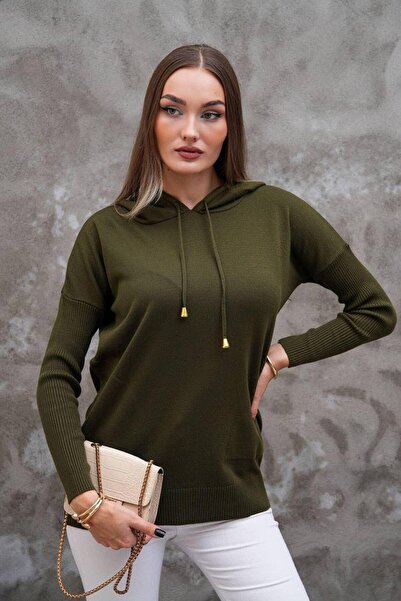 AGORATEKSTİL Women's Oversized Hooded Knitwear Sweater