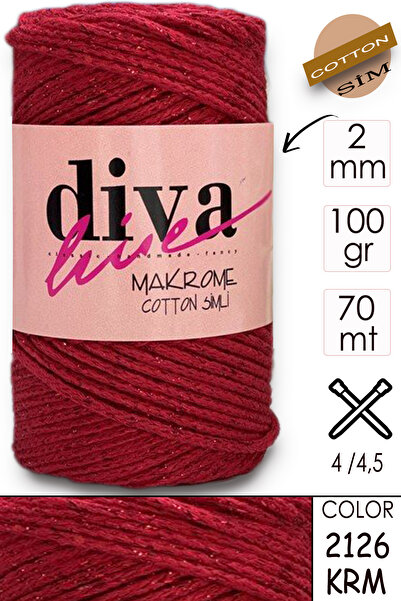 Diva İplik Diva Macrame Bumbac cu Lurex 2126 Roșu