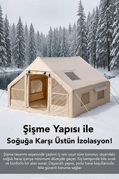 mimtec 12 Kişilik Şişme Kamp Çadırı - 4 Mevsim Su Geçirmez Pencereli Kamp Çadırı 300x400 cm