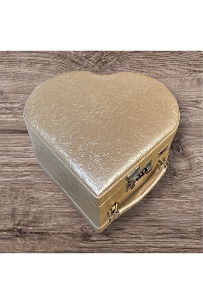 Özlem Kozmetik Heart Shaped Leather Combination Lock Makeup Box (Ecru)