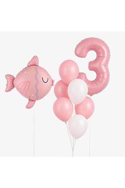 TATLI GÜNLER Pembe Balık Temalı 3 Yaş Balon Buketi Seti