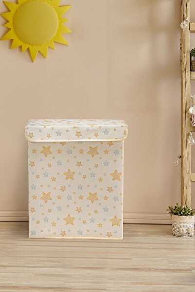 HomyJRs Star Patterned Multi-Purpose Toy Laundry Storage Box with Lid Foldable Organizer 30X40X50