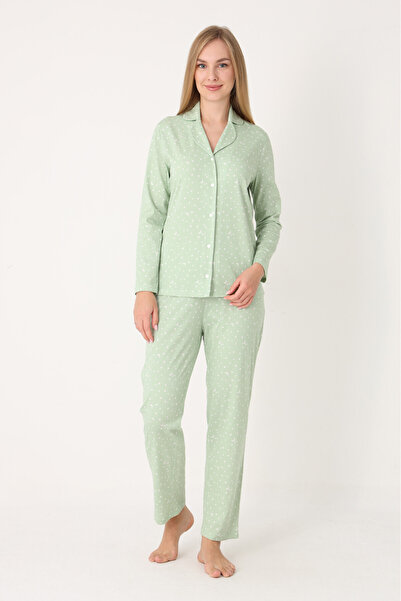 NBB 100% Cotton Women's Pajama Set with Shirt Collar, Long Sleeves, and Full Button Closure