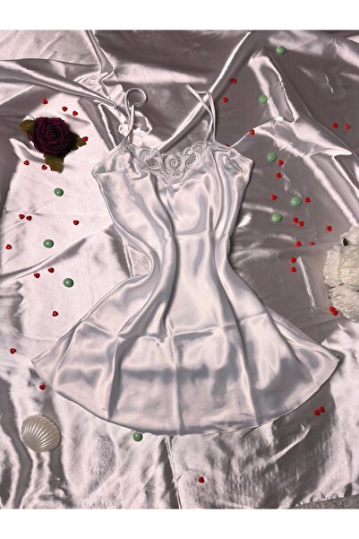 PRIMODA Beyaz Saten Dantelli Gecelik