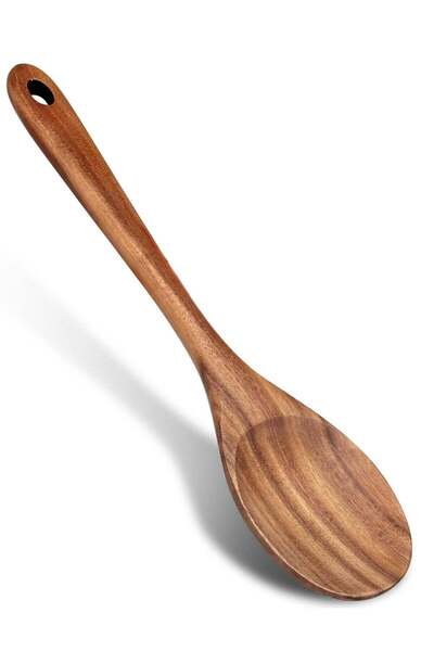 Generic Large Wooden Spoon 33cm - Long Handle Teak Wood Cooking Spoon
