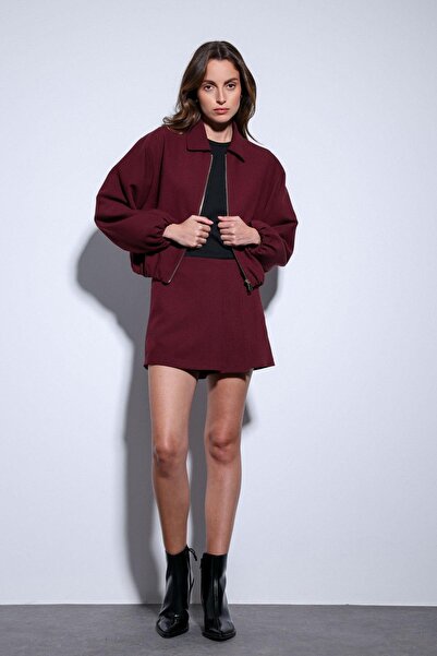 Antioch Burgundy Zippered Bomber Women's Jacket