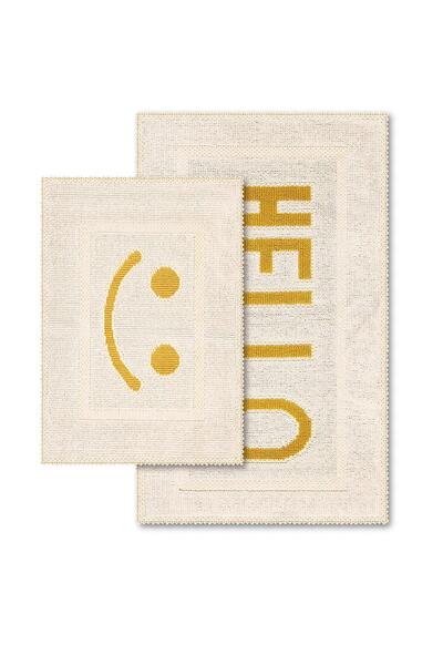 Bluenity Hello Natural Cotton 2-Piece Bath Mat & Rug Set 60X100 50X60 Beige