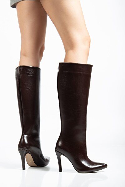 Aymood Syt-2004 Brown Wrinkled Patent Leather Daily Boots