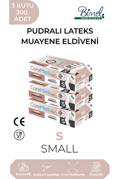 COREMED قفازات فحص مطاطية مسحوقة، مقاس S، عبوة من 100 قطعة