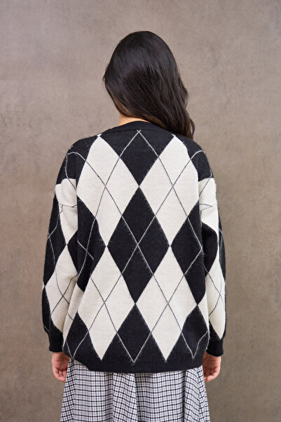 KÜÇÜĞÜM BUTİK Black baklava patterned Oversized sweater