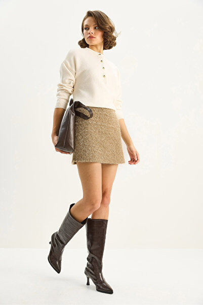 Bianco Lucci Kadın A-Kesim Astarlı Kırçıllı Kaşe Kısa Etek 8405 60261330