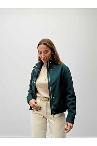 Maldia Shop Women's Suede Fabric Arden Bomber Green Jacket