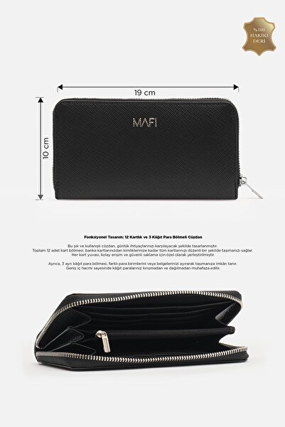 MAFİ Masted 100% Genuine Leather Black Zippered Women's Wallet