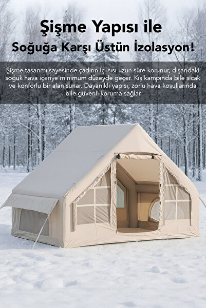 mimtec Çift Kapılı 6 Kişilik Kamp Çadırı - 4 Mevsim Su Geçirmez Şişme Kamp Çadırı 300x210 cm