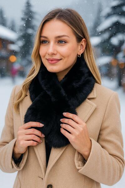 BALIENTE Black Double-Sided Tasseled Inside-Loop Plush Women's Neck Collar