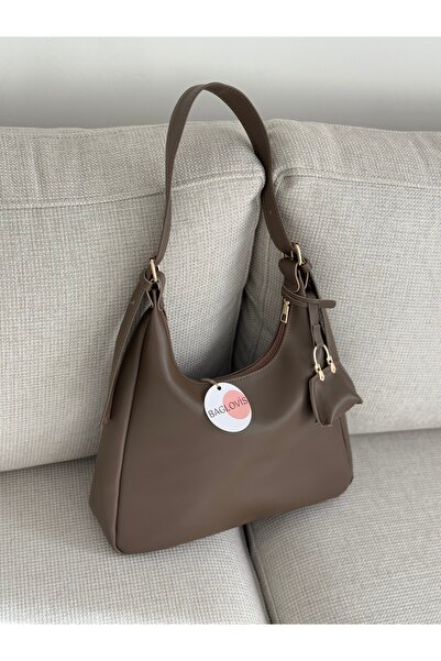 BAGLOVİS Beige Women's Shoulder Bag with Hanging Bag Detail En34 Boy22