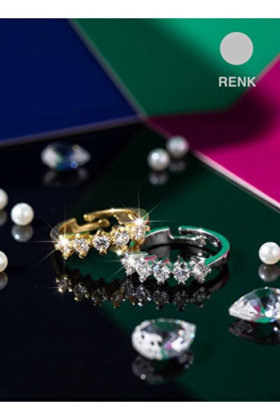 EKİDORA 5 Stone Women's Adjustable Steel Ring with Shiny Zircon Stone Stylish Jewelry