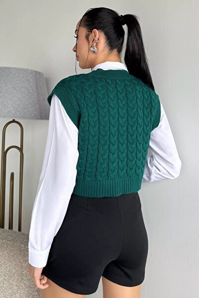 Zehra Gül Yeşil V Yaka Kadın Triko Süveter
