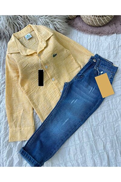 cgboutiquestylekids Cg Kids Sarı Gömlek Lacivert Jean Alt Üst Erkek Çocuk Takım