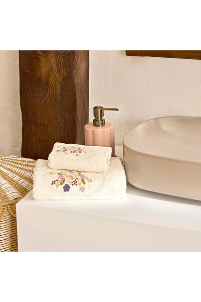 Karaca Home Artisan Coneflower 100% Cotton Hand Towel Ecru 50X90 cm