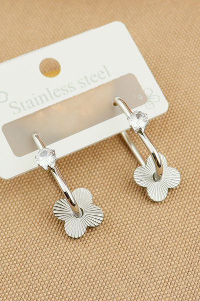 Keyifli Hayaller Çelik Vip Küpe - 316L Çelik Zirkon Taşlı Çiçekli Halka Küpe Kararmaz Solmaz Halka Çelik Küpe