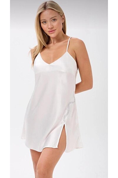 DEFYAM Satin Nightgown with Snake Detail, Stone Printed, Backless