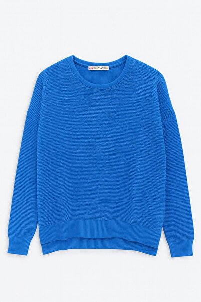 Mixray 6183 Women's Nopeli Oversized Knitwear Thin Sweater Indigo