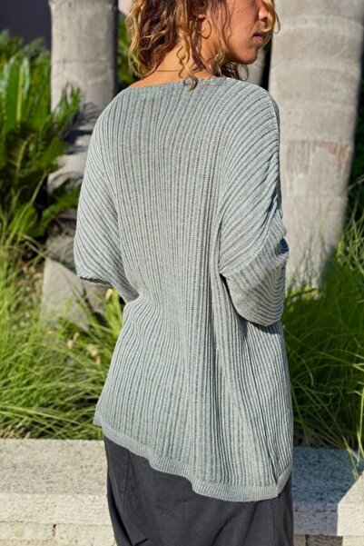 Güneşkızı Pulover casual din modal cu textura moale, gri italian, cu decolteu în V 70 55