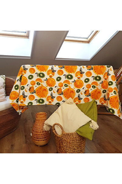 Kotonia Home Exotic tablecloth - 100% cotton, 160x180 cm, cretonne, orange an...
