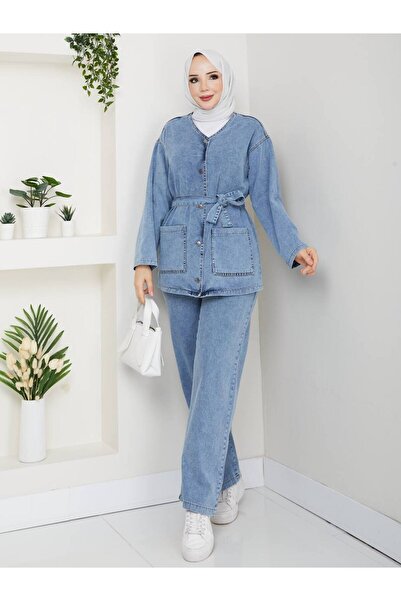 MissPul طقم نسائي فاخر من البلوز والبنطلون والجينز