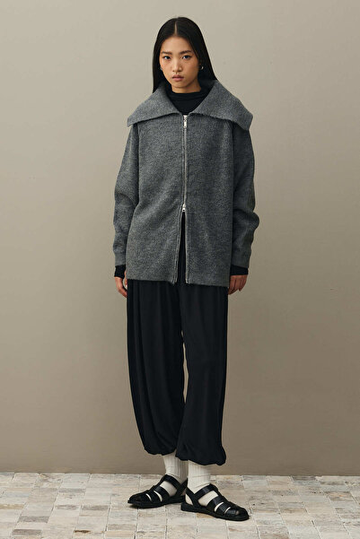 Fahhar Zipper Detailed Cardigan Anthracite