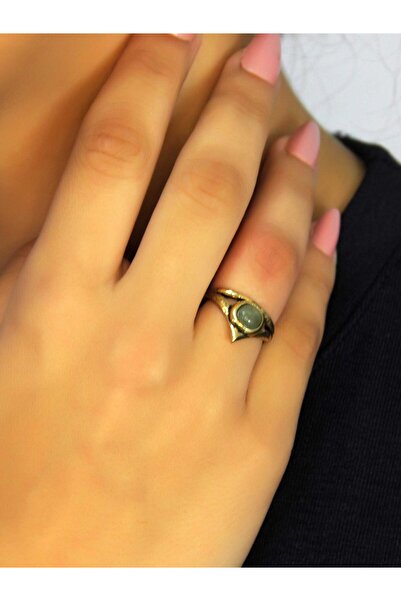 esha خاتم نسائي قابل للتعديل من الحجر الطبيعي العقيق الأخضر والحجر الطبيعي طر...