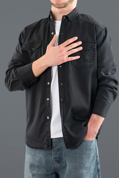 bombe Men's Smoked Slim Fit Denim Shirt