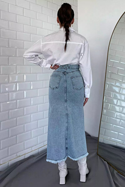 Zehra Gül Buzmavisi Püsküllü Jean Kot Etek