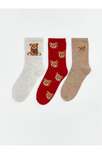 LC Waikiki Bear Teddy Printed Women's Socks 3-Piece (W5)