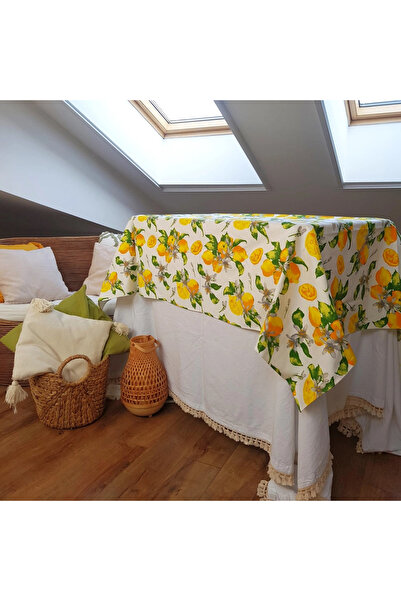 Kotonia Home Exotic tablecloth - 100% cotton, 160x180 cm, creton, lemon flowe...