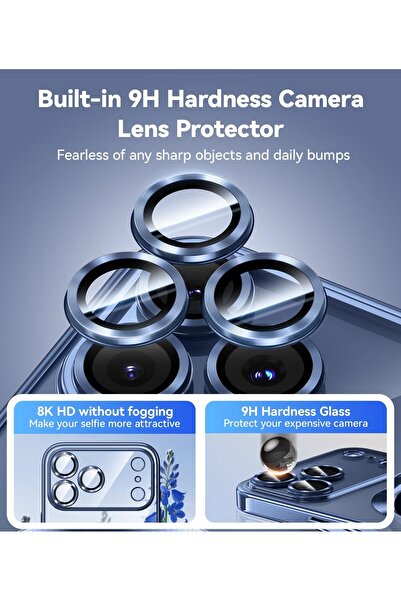 m.tk moveteck iPhone 17 Pro Magsafe Kılıf Tam Kamera Korumalı Renkli Kenarlı Arkası Şeffaf + Ekran Koruyucu Cam