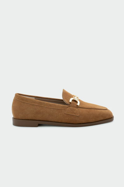 LAMİNTA Aloha Tan Suede Women's Loafer with Gold Detail