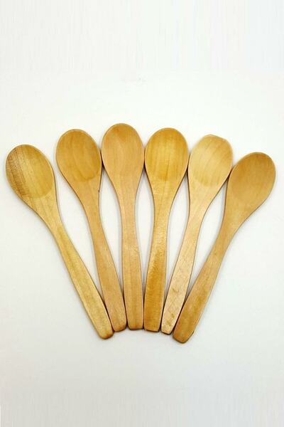 QesQin 6'lı Ahşap Reçel Pekmez Kaşığı Seti | Doğal Servis & Çay Kaşığı | Kahvaltılık Sunum