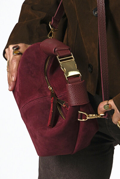 ABBRA Women's Real Suede Leather Clip Buckle Lined Small Bag with Shoulder Strap