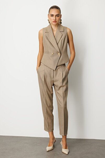 Ekol Double-Breasted Collar Slim F Corded Fabric Vest