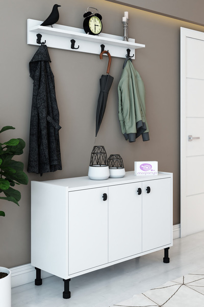 Morpanya West 3 Kapaklı Ayakkabılık Çok Amaçlı Dolap Portmanto Raflı Vestiyer