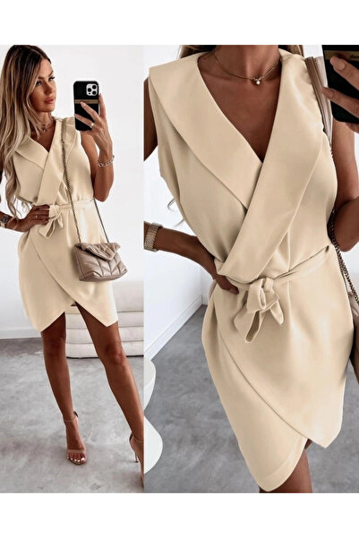 Ekince Φόρεμα από κρεπ ύφασμα με διπλό γιακά με ζώνη